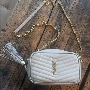 Yves Saint Laurent Cream Gold Crossbody Bag with Chevron Quilting